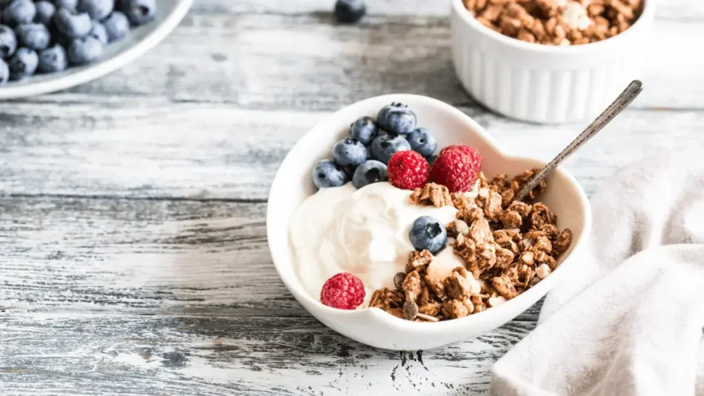 Greek yogurt with berries and granola